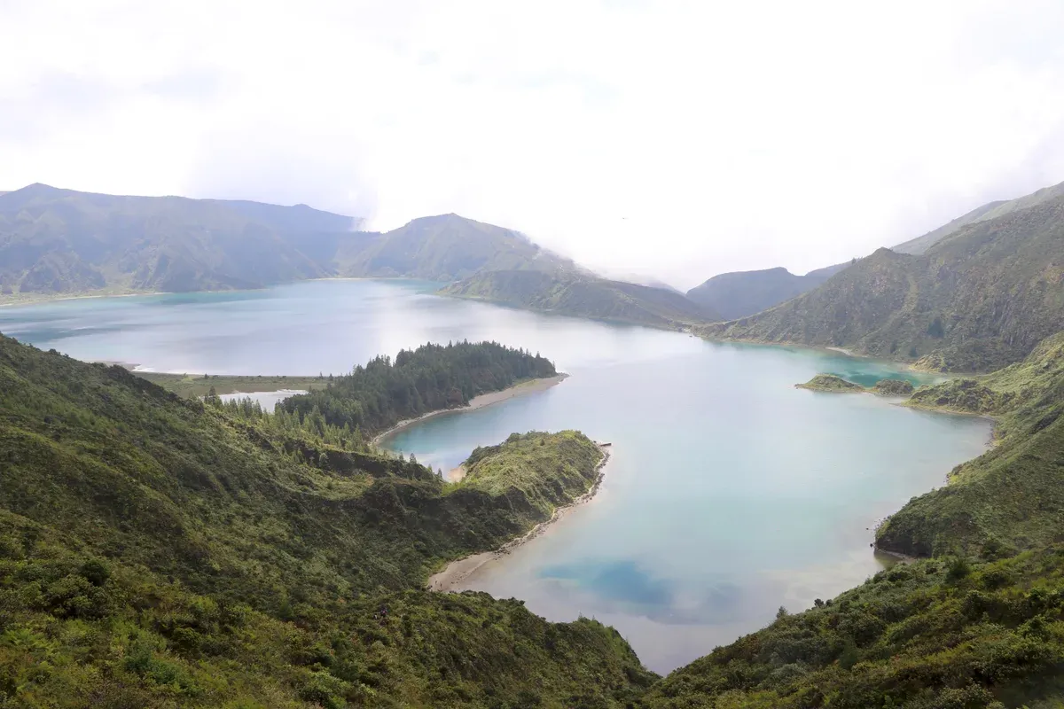 The crater lake of Lagoa do Fogo seen from the rim