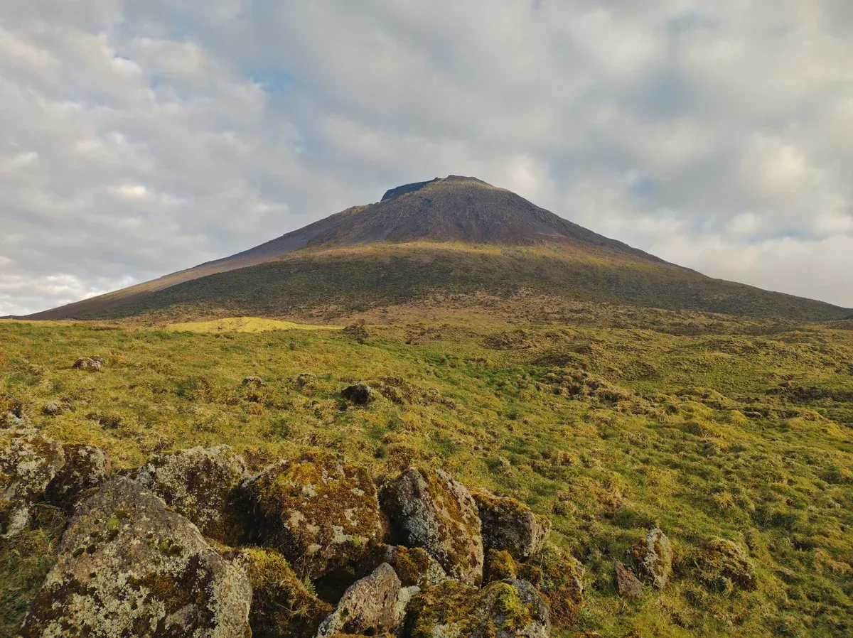 The upper cone of Pico mountain in the Azores seen from the start of the climbing route